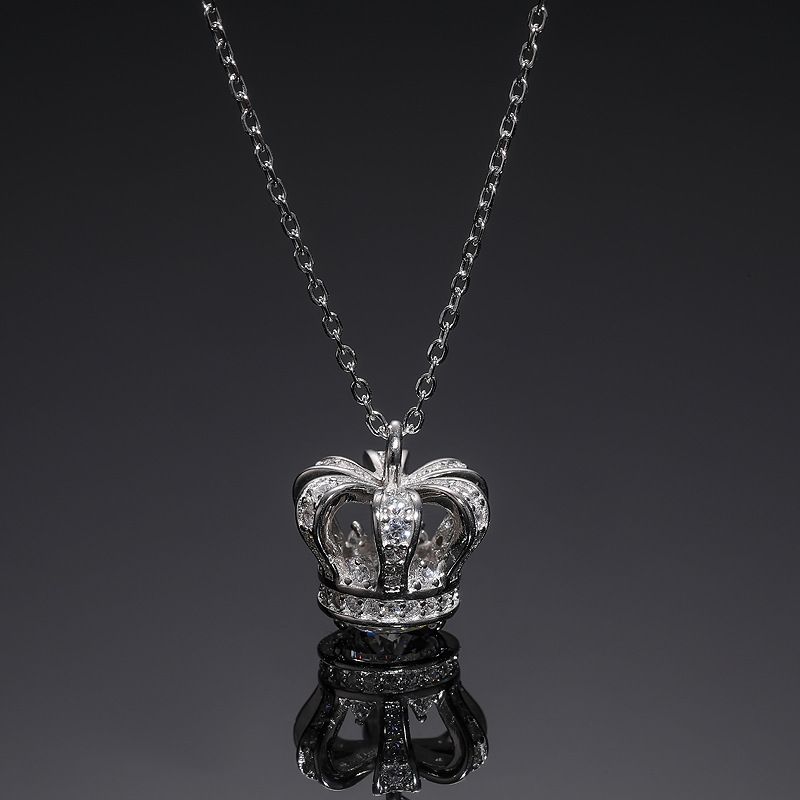 S925 Sterling Silver Noble Crystal Diamond Crown Pendant Necklace Holiday Gift Fine Wedding Party Jewelry
