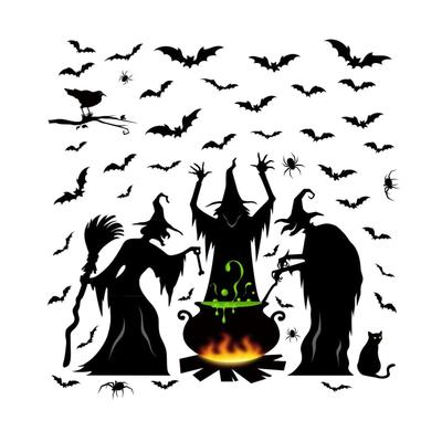 2025 Creative Halloween Window Stickers Holiday Party Living Room Wall Decoration Witch Wall Stickers Horror Atmosphere Stickers