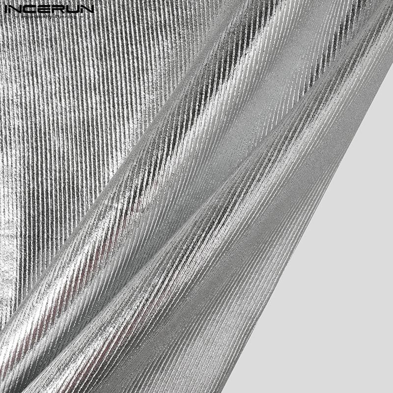 INCERUN Summer Men O Neck Short Sleeve Glitter Casual Fitted T-shirts Tops