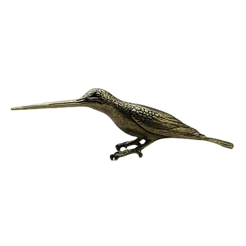 

1PC Solid Copper Long Mouth Bird Small Statue Ornaments Classical Vintage Brass Woodpecker Figurines Home Desk Decorations