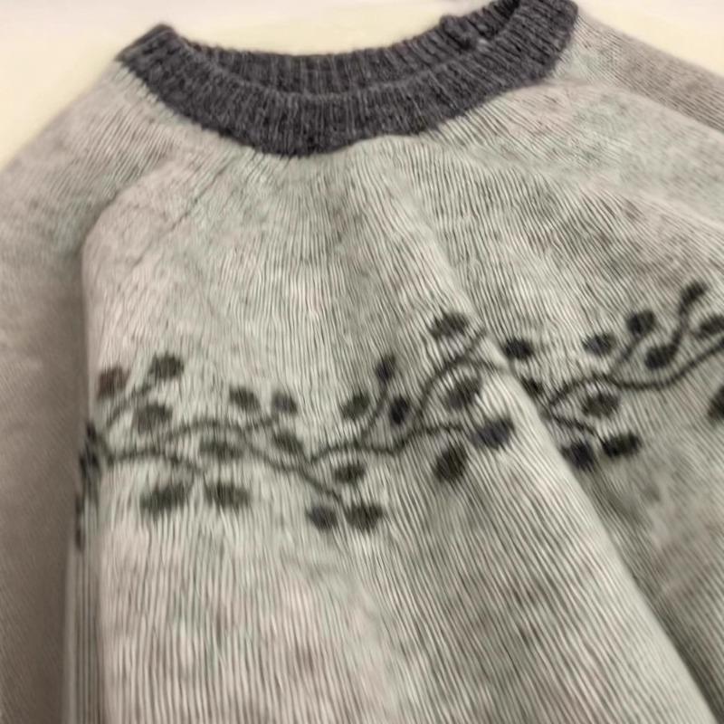 New Grade Lazy Style Retro Color Matching Soft Waxy Sweater Women's Autumn and Winter Pullover Knitted Sweater Crew Neck Top