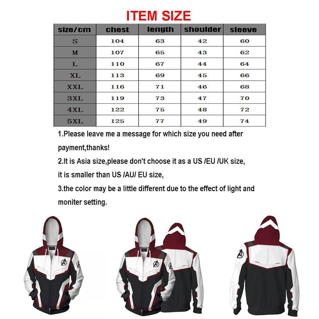 The Avengers 4 Endgame Superhero 3d Hoodie Sweatshirt Cosplay Coat Consume Tops