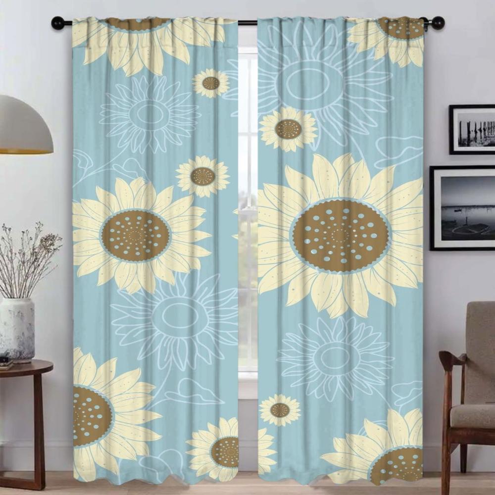 Cute Flowers Blackout Curtains 2 Pieces Window Curtain for Room 2 Panel Partition Shades Tulle for Bedroom Halloween Decoration