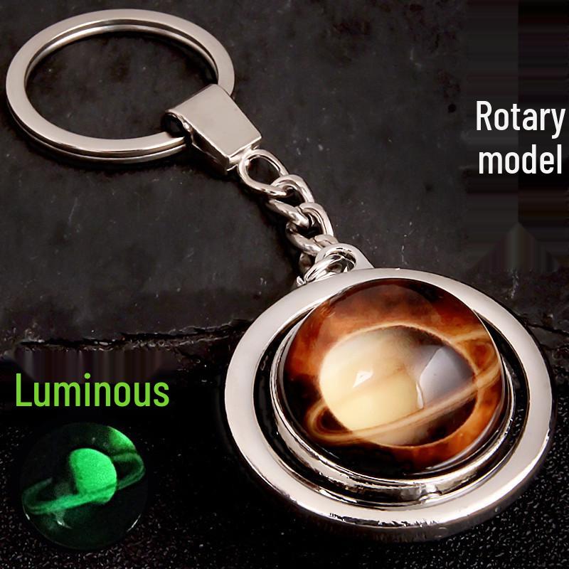 Rotating Saturn & Planets Crystal Keychain with Luminous Sun & Moon