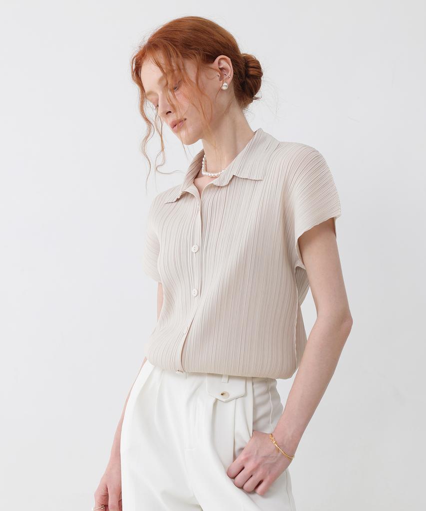 PLEATSMOOD Tint Collar Pleated Shirt