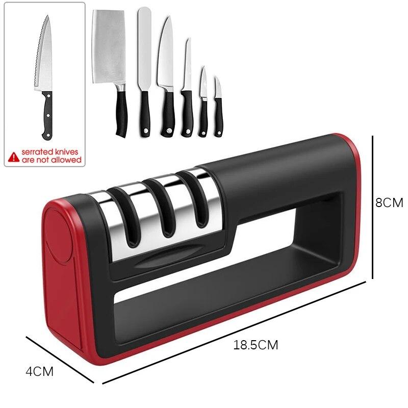 

Точилка для кухонных ножей, 3-сегментная точилка, ножницы, точильный камень, нескользящая основа, бытовые ножи, точилка для точильного камня, инструмент 1pcs красный/чёрный