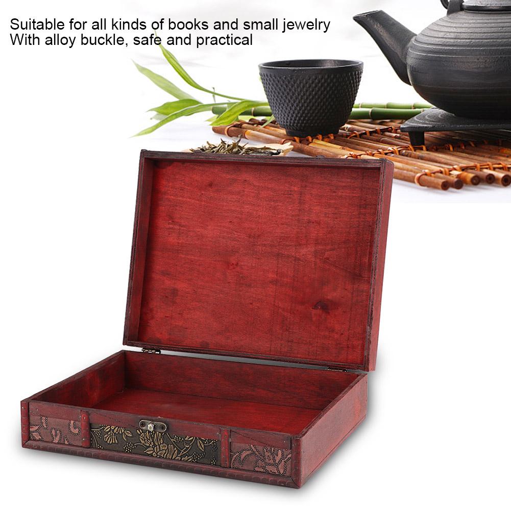 Handcrafted Desktop Wooden Vintage Jewelry Holder Storage Box Prop Decoration with Alloy Buckle