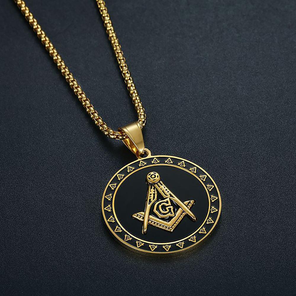 Hip Hop Masonic Mason Round Pendants Gold Color Stainless Steel Freemasonry Free-mason Necklace for Men Women Jewelry Gift 2025
