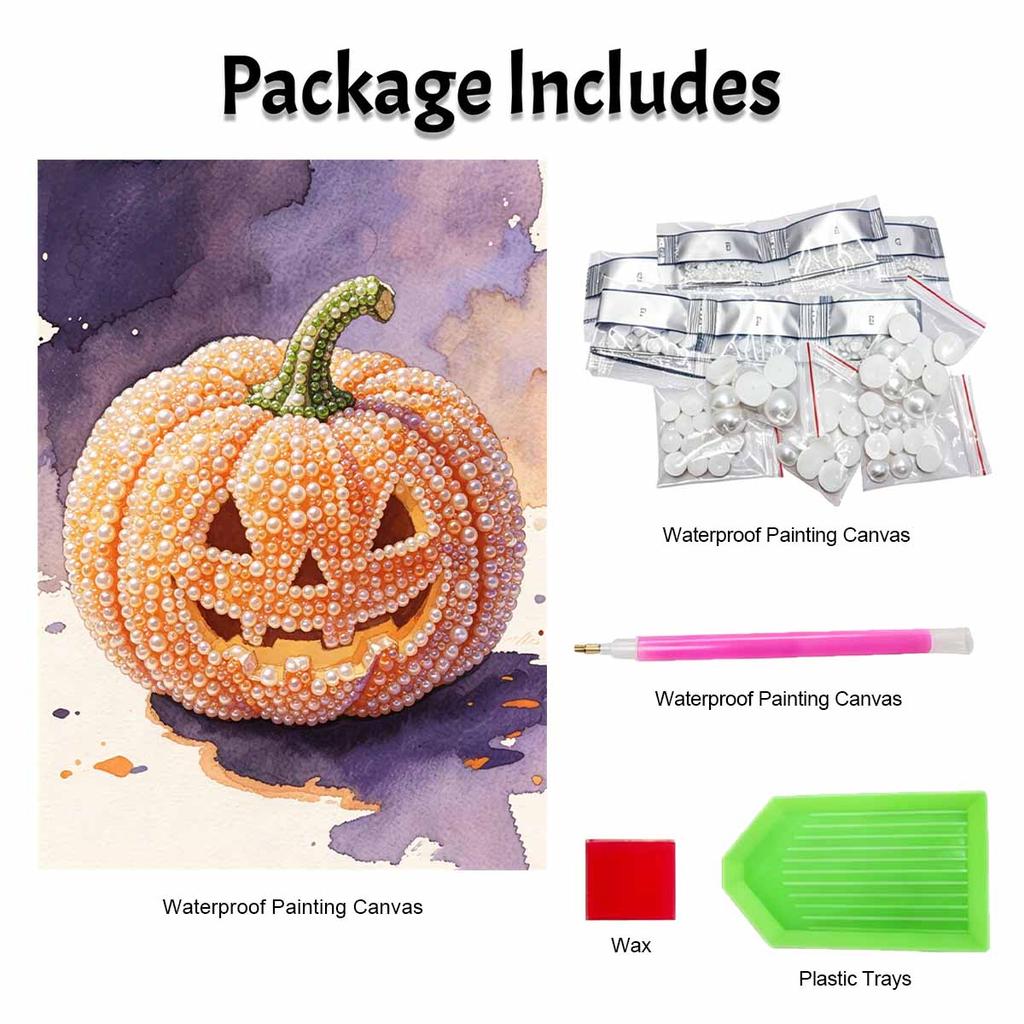 DIY Frameless Pearl Bead Painting Kit Halloween Pumpkin Sparkling Canvas Art Creative Gift for Craft Lovers