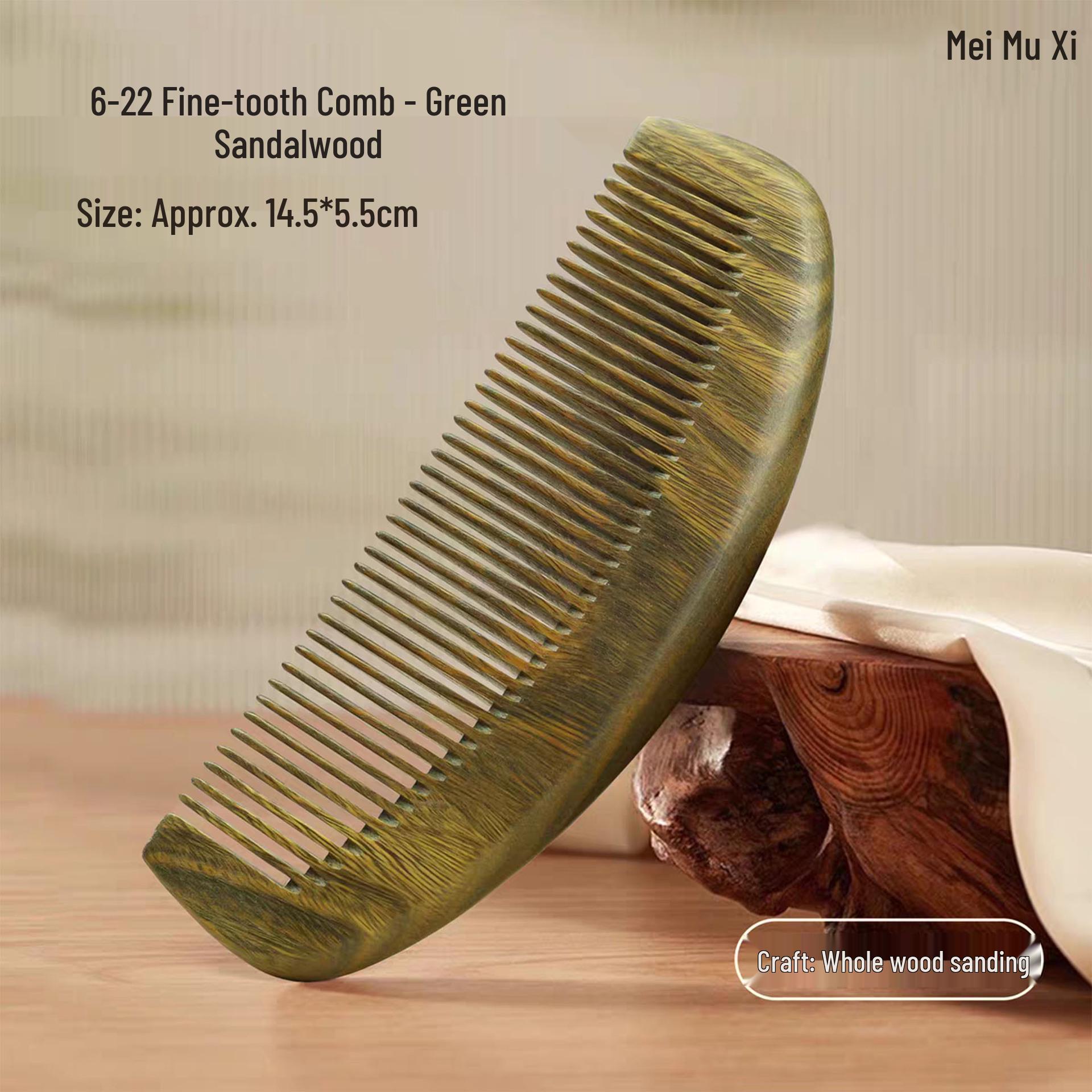 Green Sandalwood Thickened Wide & Fine Teeth Comb for Women with Long Hair