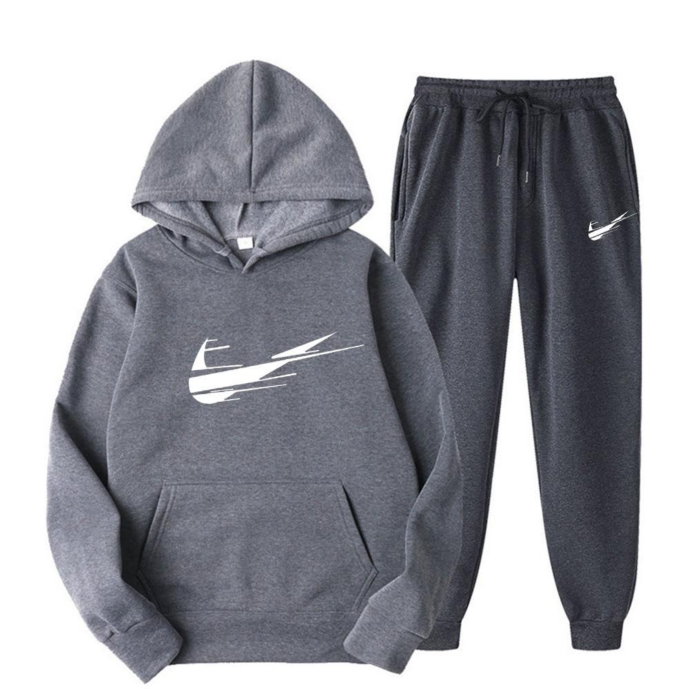 Suéter de fleece cruzado para homens e mulheres, dois conjuntos esportivos casuais, moletom com capuz de marca da moda, calças de moletom estampadas