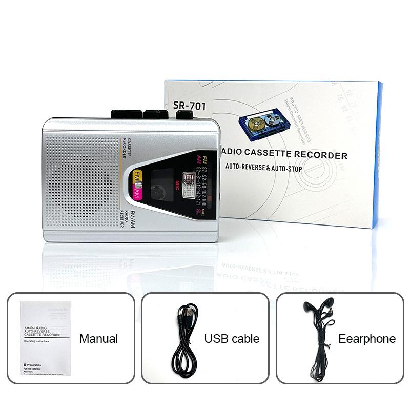 Auto Reverse Cassette Recorder Walkman AM/FM Radio Tape Player with Speaker DC Adapter Powered SR-701 Model Built-in Mic