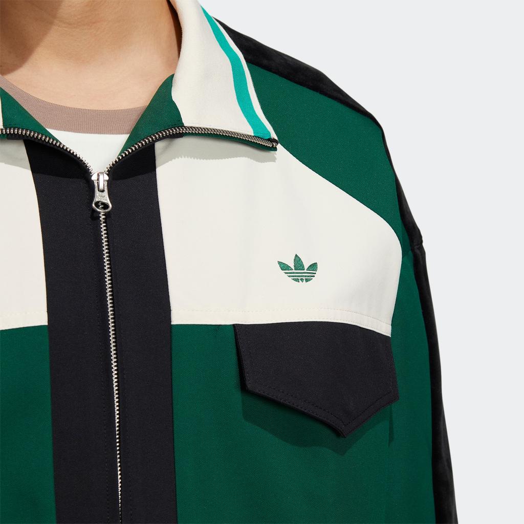Adidas Originals Trefoil Letter Logo Embroidered Zip-Up Stand Collar Track Jacket Men Outerwear Dark-Green HY7238