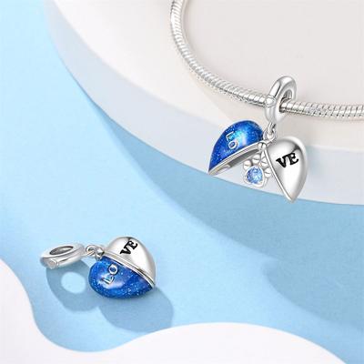 Original Charms Copper Blue Heart Pendant Beads Fit Bracelet Women Jewelry Making Diy Gift