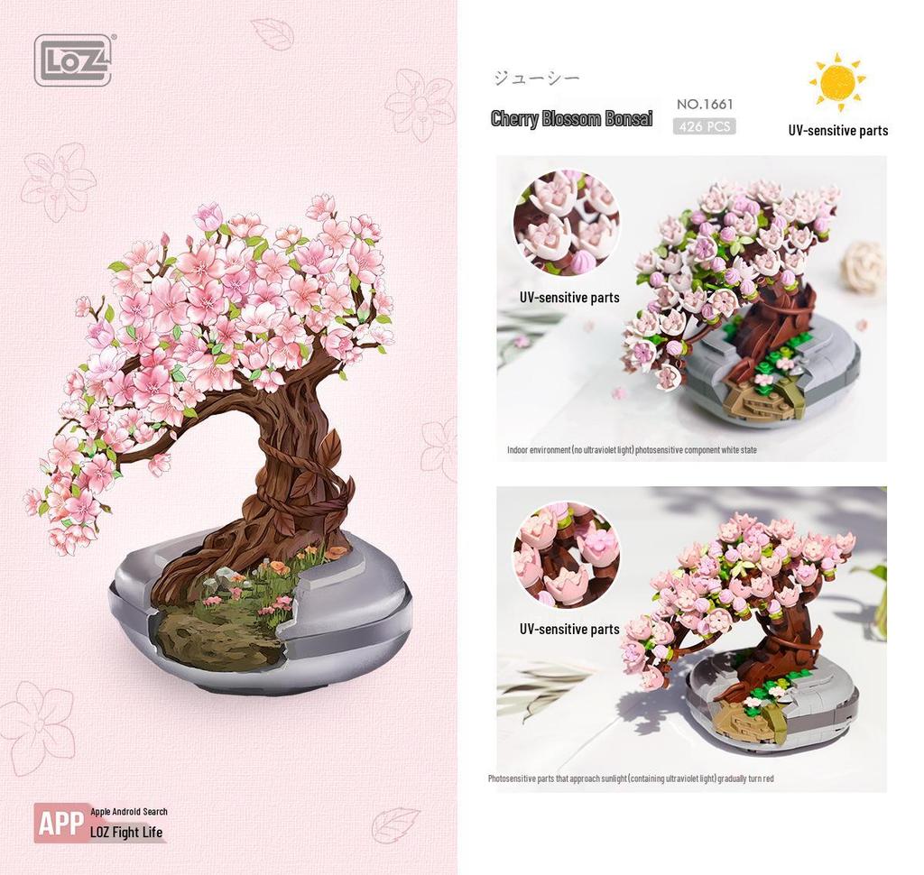 Sakura Bonsai Succulent Flower Building Blocks - Lego Compatible Ornament Gift