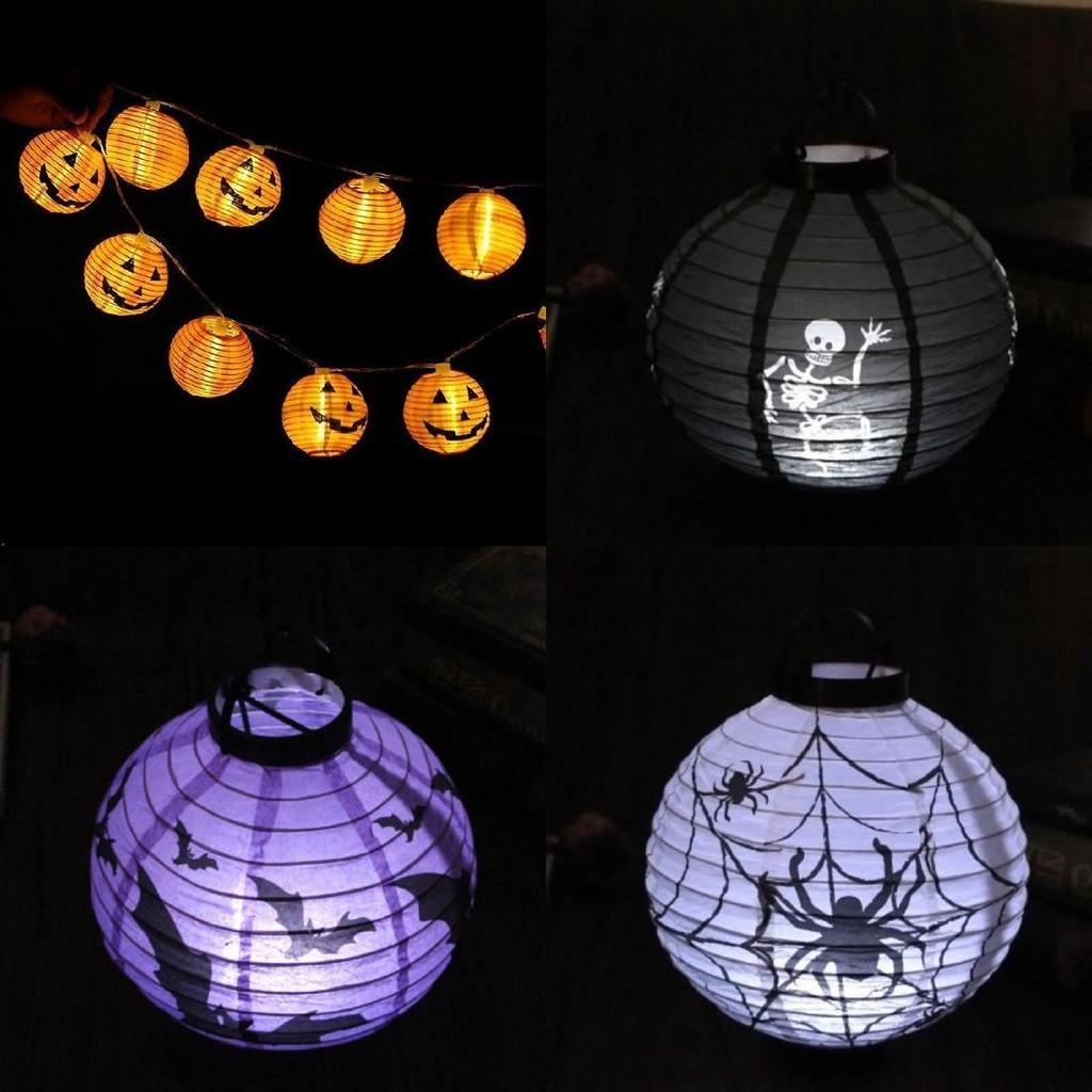 Vielseitige LED Papierkürbislaterne mit Spinne und Fledermaus für festliche Halloween-Atmosphäre