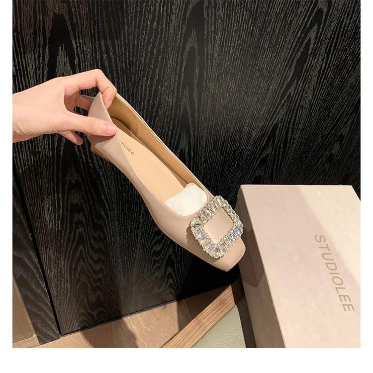 

Cowhide version of grape mother, the same 2025 spring and autumn new rhinestone shallow mouth French square head silver flat leather shoes 40 телесный
