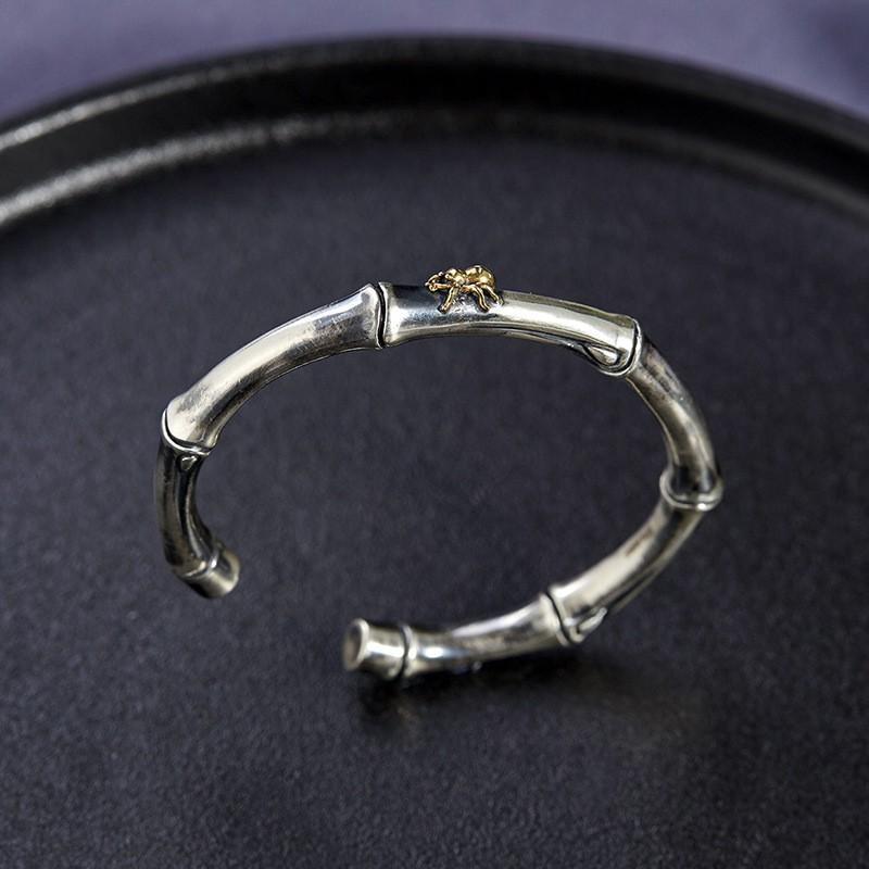 Vintage Chinese Style Open Bangle Bracelet Solid Copper Plated Motif Couple Jewelry