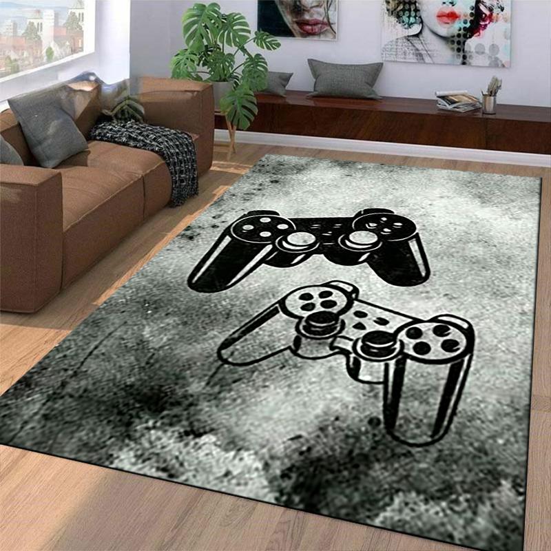 Gaming Controller Carpet with Retro Console Design in Gray Tones Suitable for use as an anti-slip for living room bedroom sofas