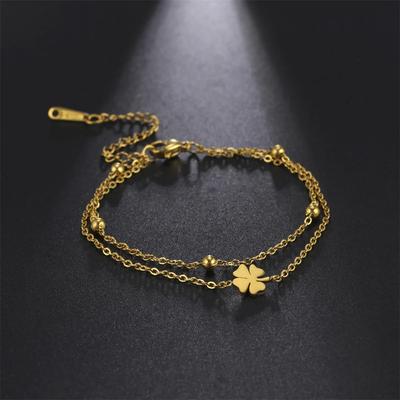 Bracelet en acier inoxydable avec trèfle à quatre feuilles, style classique et tendance, pour femme, bijoux à double chaîne, cadeaux de fête de mariage