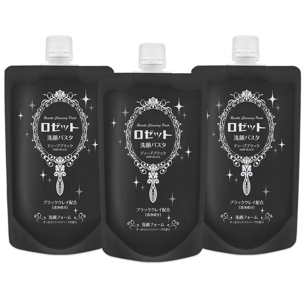 Rosette Facial Cleansing Paste Deep Black 240g Set of Effective for Pores and Blackheads (Double Size, 3) -