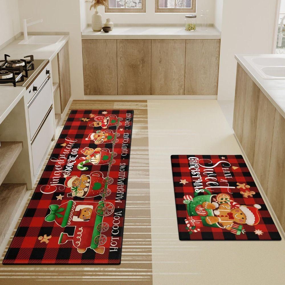 Home Decoration Christmas Kitchen Rugs Santa Claus Xmas Floor Mats  Living Room