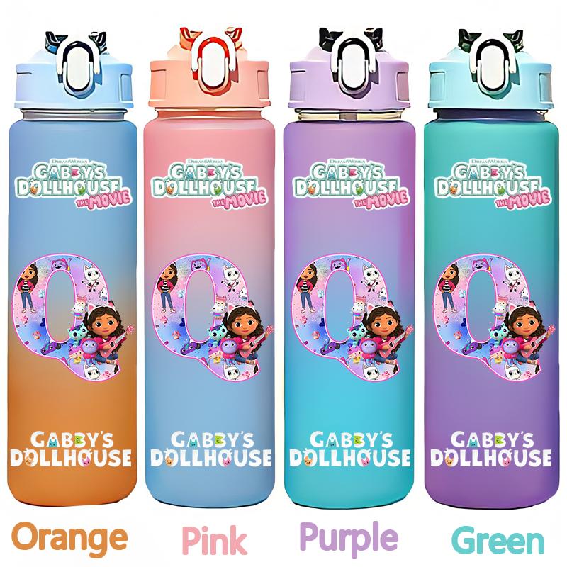Gabby's 750ml Dollhouse Gabby Carlita DJ Catnip Mercat Gradient Plastic Straw Cup Pandy Paws Cakey Cat Mama Cat Drinking Bottle