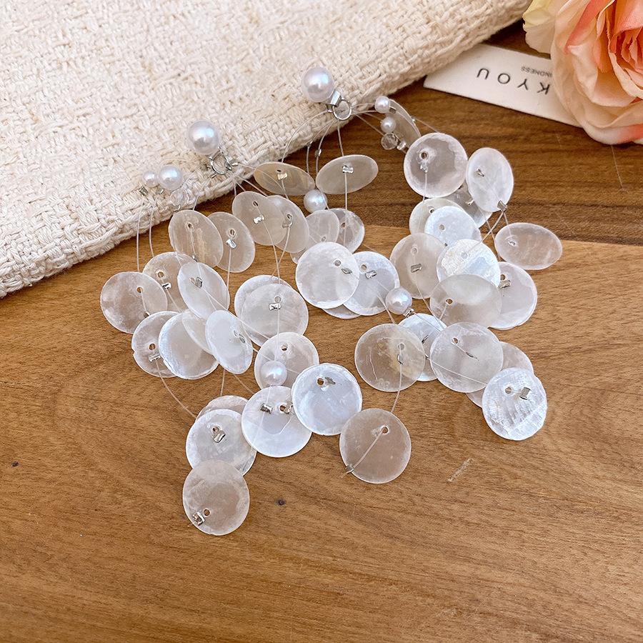 Silver needle zircon shell fringed earrings seaside vacation wind fresh and sweet earrings niche high-end temperament earrings
