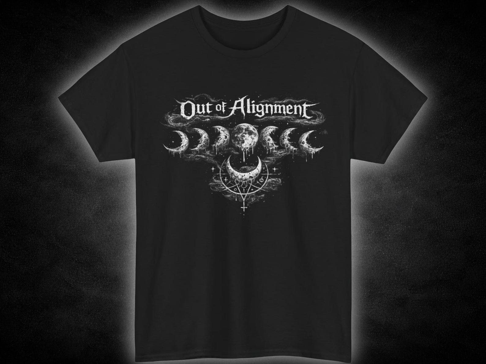 Out of Alignment crescent moon tee | Gothic occult moon phases shirt 2XL