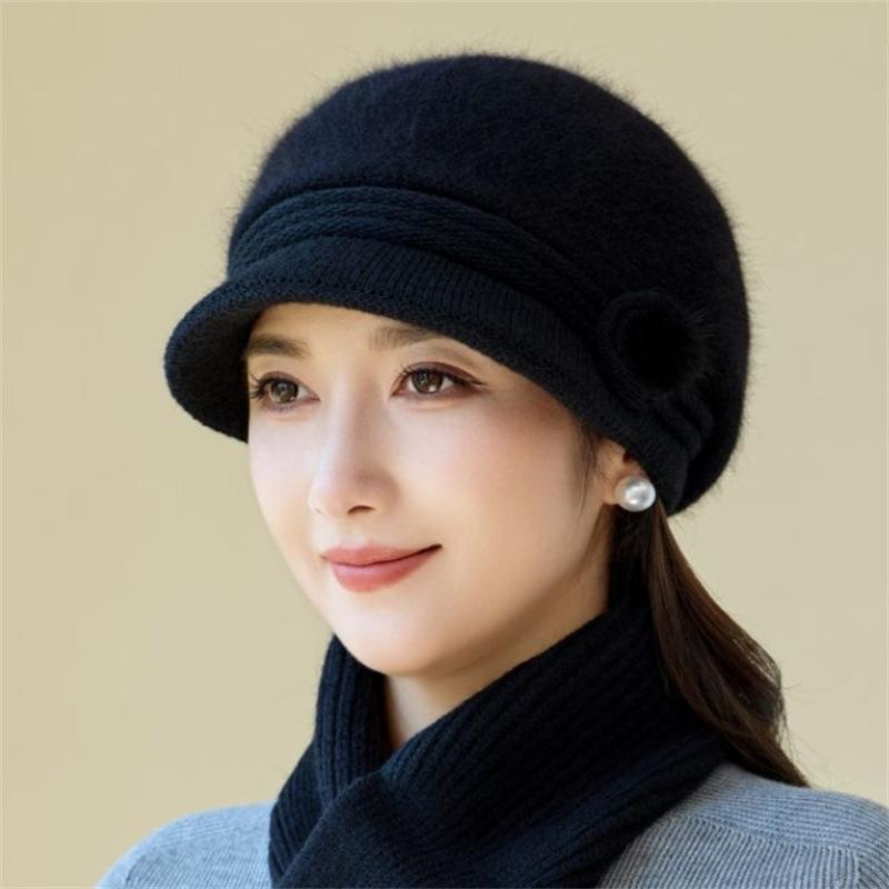 Wool Hat Women's Autumn and Winter Velvet Warm In the Elderly Mother Hat Ear Protection Cold Thickened Foreign Gas Knitted Hat