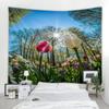 Lentebloemen Houten Hek Tapijt Natuur Roze Roos Planten Bloemenmuur Hangend Tuinraam Natuurlijk Landschap Doek Woondecoratie