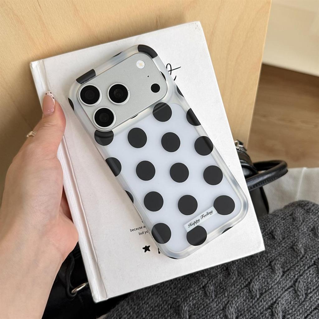 Dual-Layer Frosted Polka Dot Case for iPhone 15/17/16 Pro Max - Anti-Fall Cover