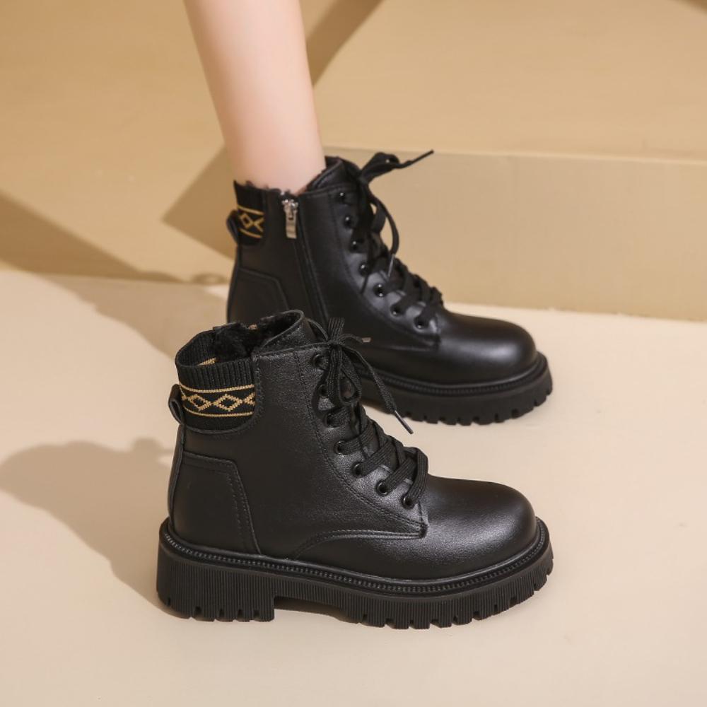 

Women s Fashion Winter Ankle Boots Warm Short Plush Leather Black Round Toe Casual Comfortable Women s Ankle Boots 35