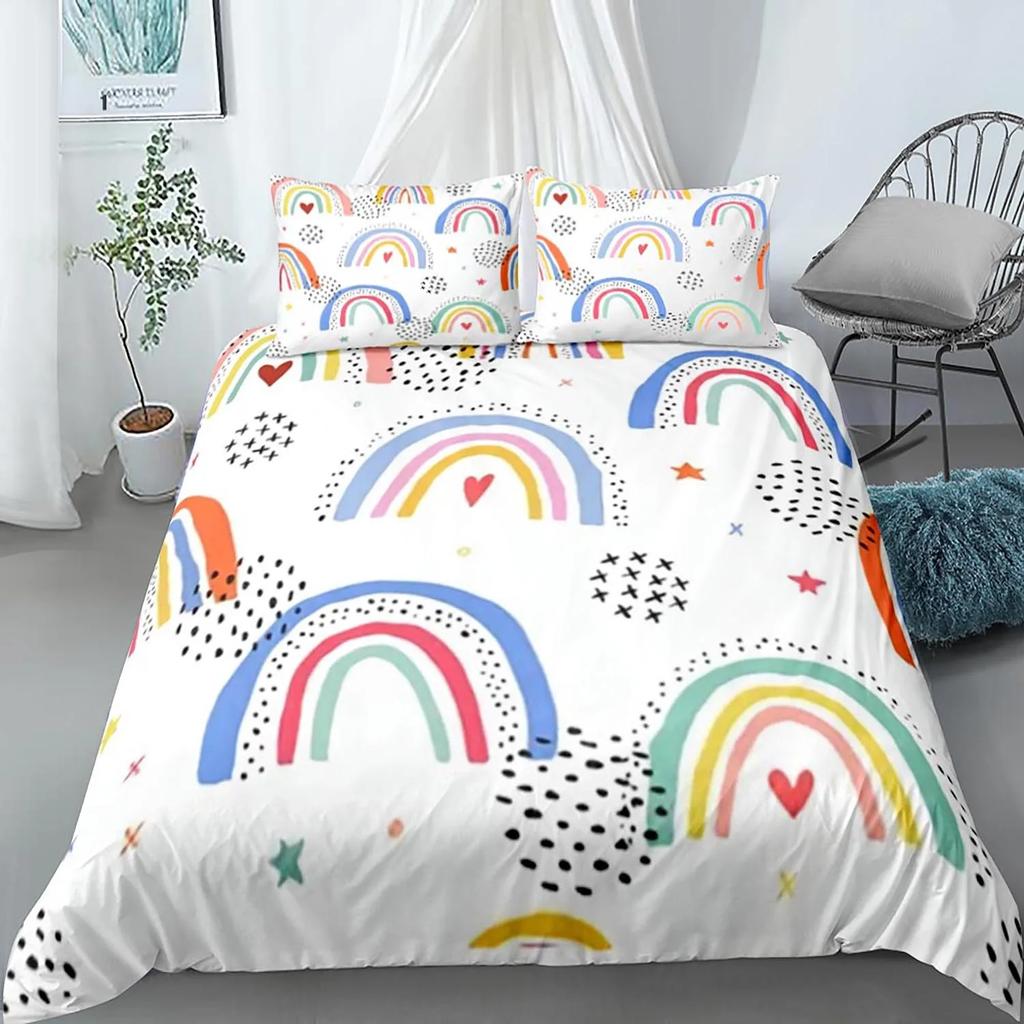 Rainbow Duvet Cover Purple Sky for Girls Women Romantic Gifts Clouds Cartoon Style Quilt Cover Bedroom Decorations Queen Size