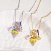 Colorful Flower Zircon Necklace Simple Elegant Enamel Pendant Ice Cream Necklace  Valentine's Day