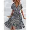 Summer Women's Floral Split V-neck Dress European American Style Casual Fashion Dress