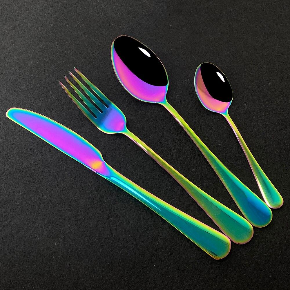 24Pcs Mirror Polished Blue Cutlery Set Stainless Steel Dinnerware Set Knife Fork Coffee Spoon Tableware Set Kitchen Dinner Silverware Set