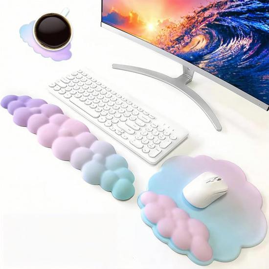 17 in Cloud Keyboard Wrist Rest, 3Pcs Mouse Pad Wrist Support Set with Ergonomic Memory Foam, Coaster Anti-Slip Base, Palm for Home Office Laptop