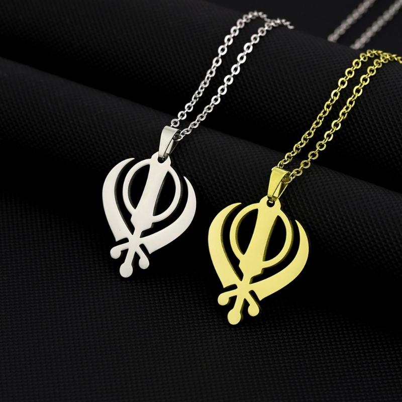 India Sikhism Necklace Religious Symbol Clavicle Chain Cultural Symbol Pendant Neckchain Unisex Religious Metal Jewelry