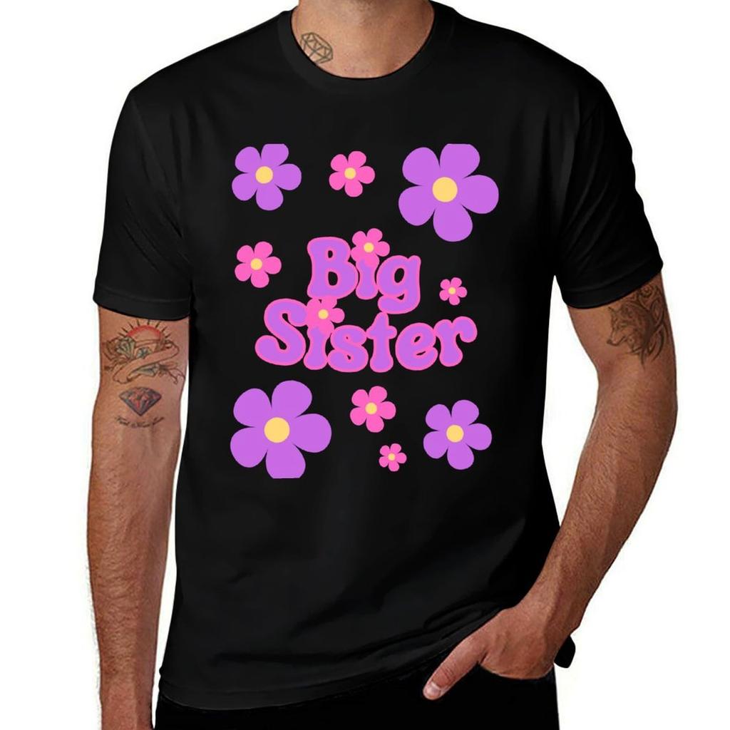 Big Sister Bright Purple Pink Yellow Retro Flower Tshirt Fitness Quick Dry Short Sleeve Top