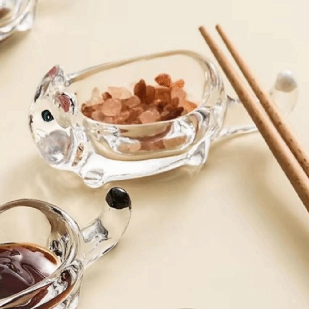 Creative Seasoning Dipping Dish Glass Decorative Glass Dipping Saucer Household Thickened Cat Shaped Seasoning Dish