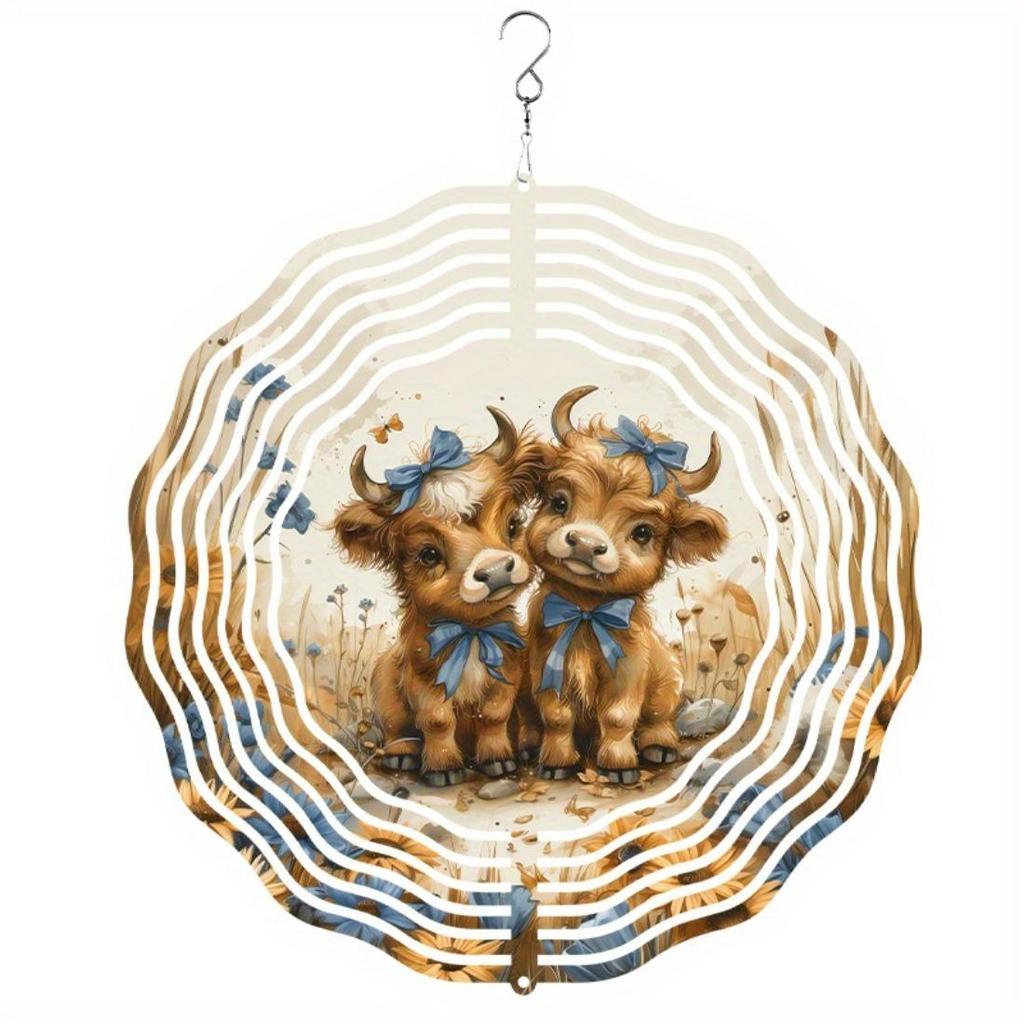 Charming 2D Highland Cow Wind Spinner - Metal, Battery-Free, Versatile Indoor/Outdoor Decor for All Seasons & Holidays