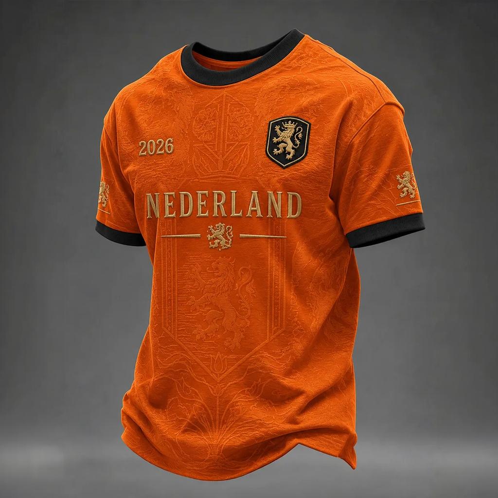 Men's Casual Printed Short Sleeve T-Shirt with Netherlands Letter Graphic, Lightweight Breathable Round Neck