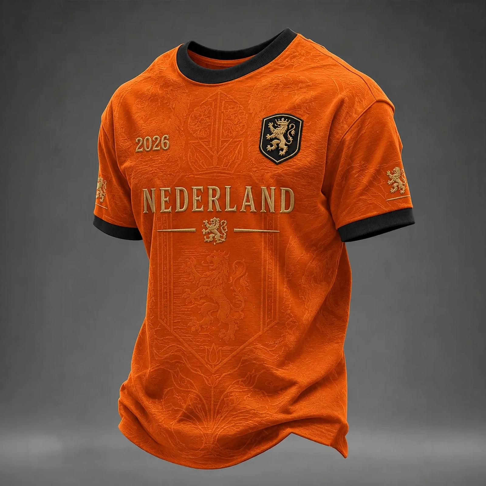 Herren Freizeit T-Shirt mit Aufdruck, Kurzarm, mit Buchstaben-Grafik der Niederlande, Leicht, Atmungsaktiv, Rundhals XXL gold