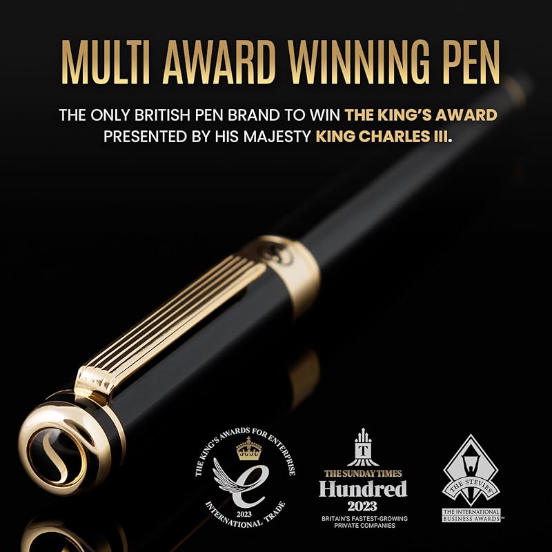 Scriveiner Black Lacquer Fountain Pen, a premium fountain pen with a captivating 24K gold finish.
