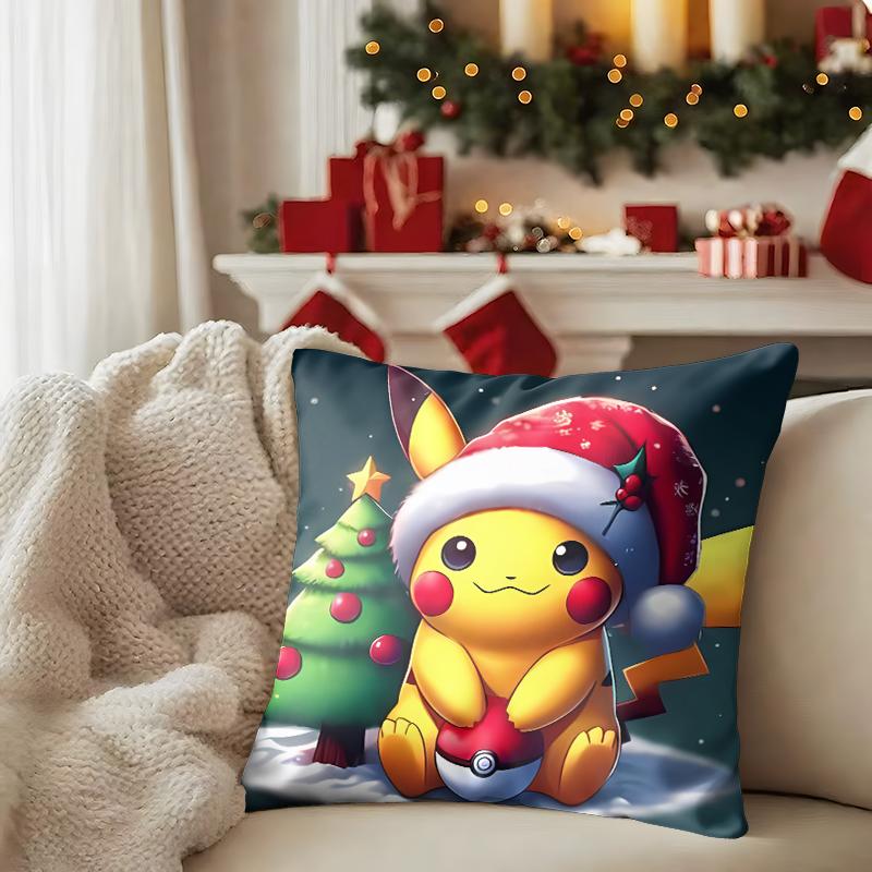 Pikachu Wears a Hat and Cute Christmas Pillow Case To Enhance the Sense of Home Atmosphere