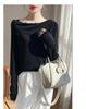 Women's One-Shoulder Irregular Long-Sleeve Knit Top - Spring/Summer, French-Inspired, Imitation Wool, High-Quality.