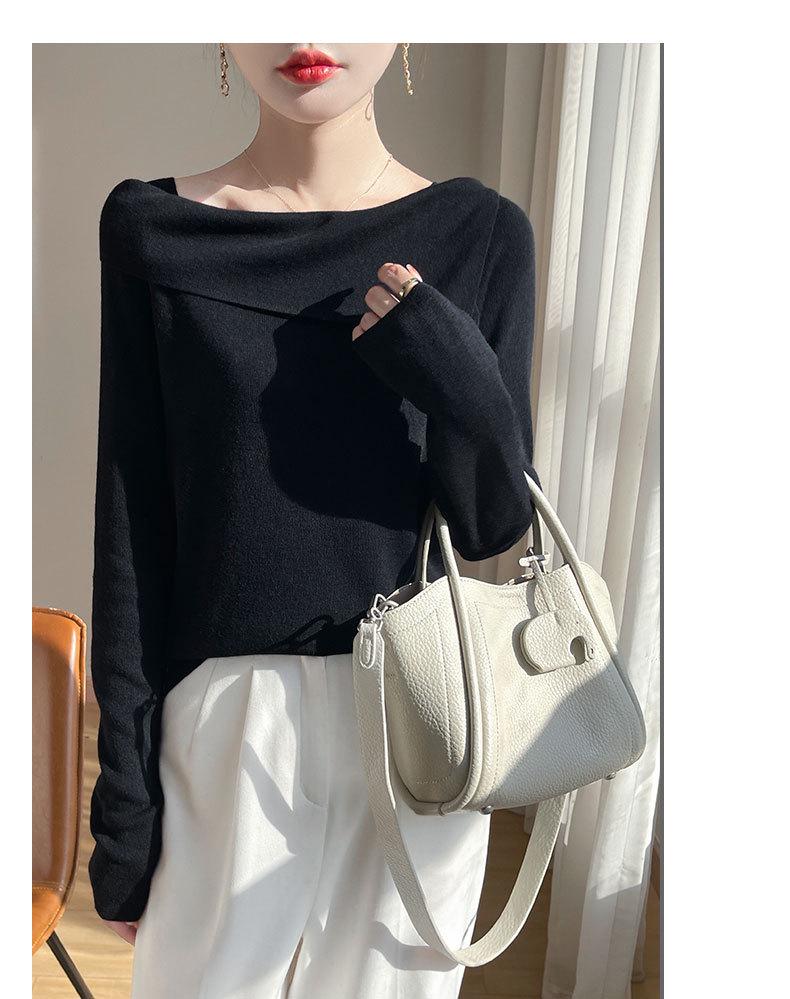 Women's One-Shoulder Irregular Long-Sleeve Knit Top - Spring/Summer, French-Inspired, Imitation Wool, High-Quality.