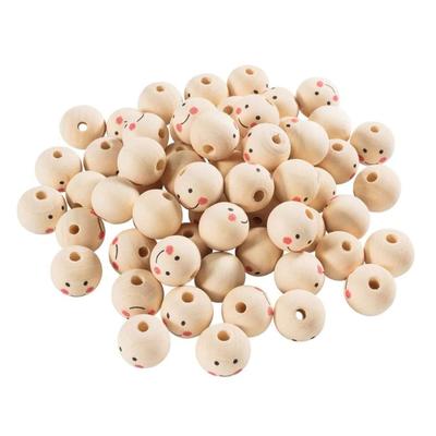 60 Stück Holz Bastelperle Lachendes Gesicht Perle 20 mm Holzperle für Schmuckherstellung Geschenkbeutel Kordel Schlüsselanhänger DIY Bastelarbeiten