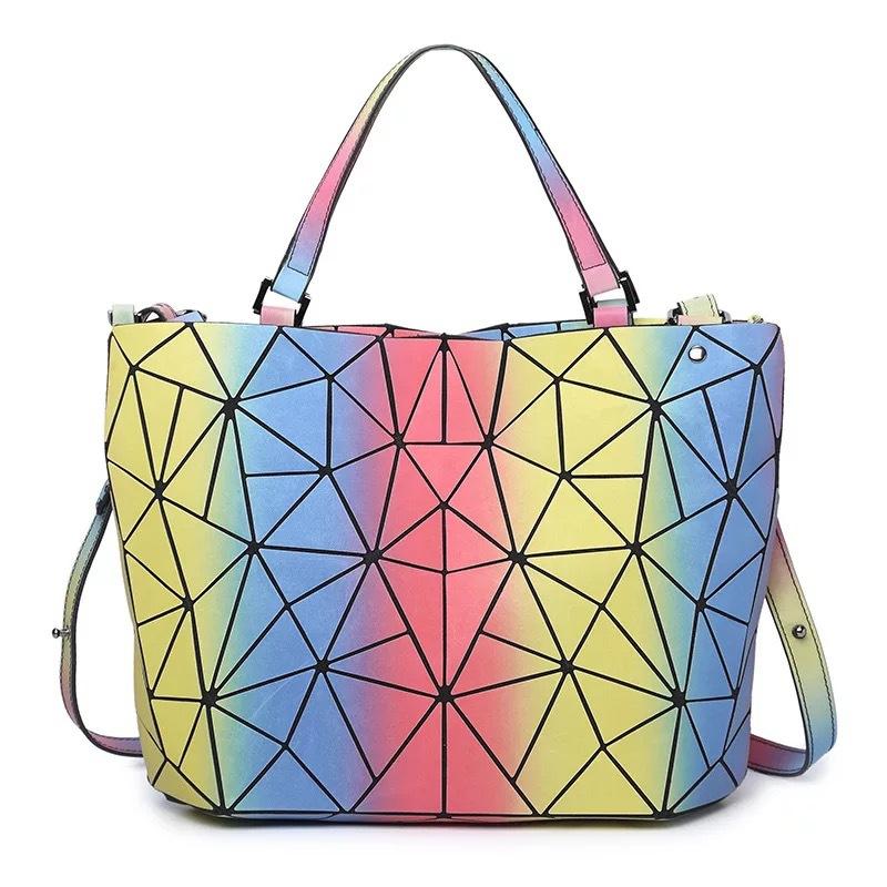 Bag Women's Geometric Rhombus Shoulder Bag Fashion Rainbow Bucket Bag Women's Folding Portable Oblique Span Bag